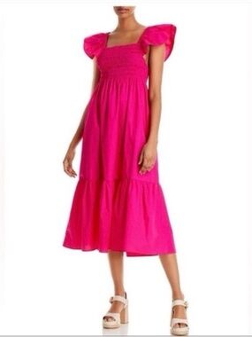 JASON WU | Bright Pink Puff-Sleeve Midi Dress